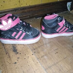 Adidas Kids Black and Pink High-Top Sneakers